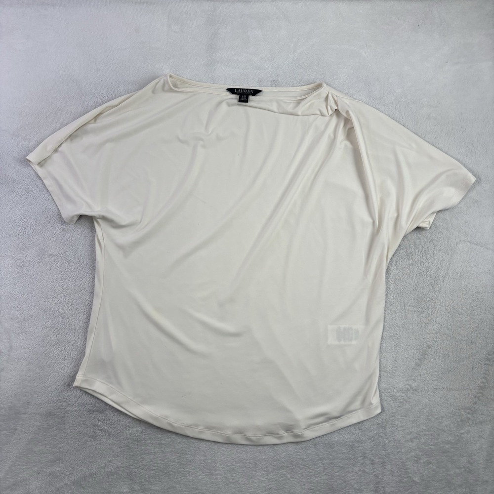 Lauren Ralph Lauren Short Sleeve Relaxed Draped Dolman Ivory Shirt Women's LG